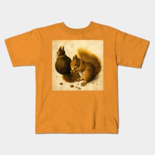 SQUIRRELS EATING NUTS, ANTIQUE ANIMAL DRAWINGS Kids T-Shirt